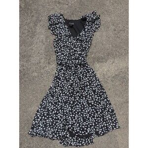 VTG K Petite Collection Floral Dress Black 10P Fit Flare Wedding Guest Y2K Party